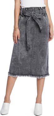 Wash Lab Denim Tie Waist Raw Hem Denim Skirt