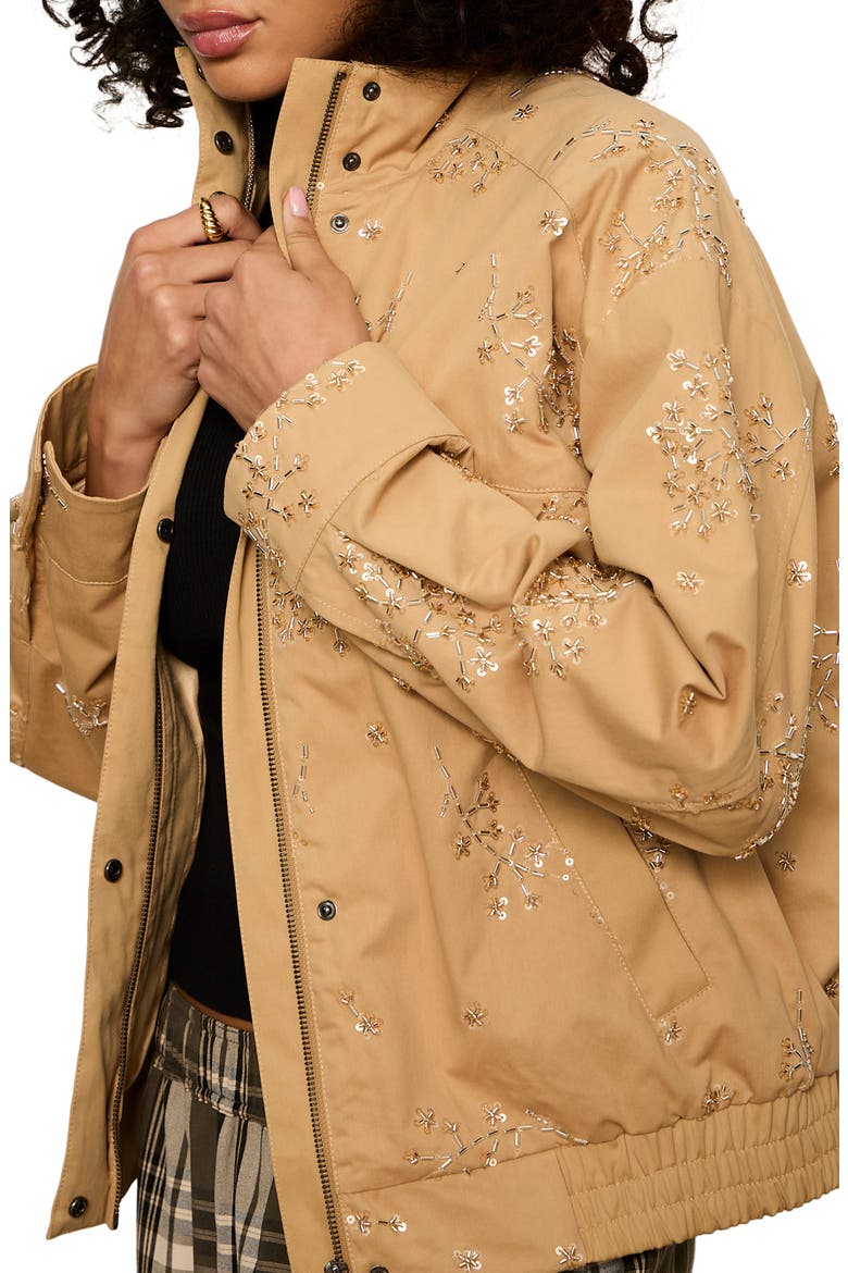 Limelight Bead Detail Cotton Surplus Jacket, Alternate, color, SPARKLE MOTION BEIGE