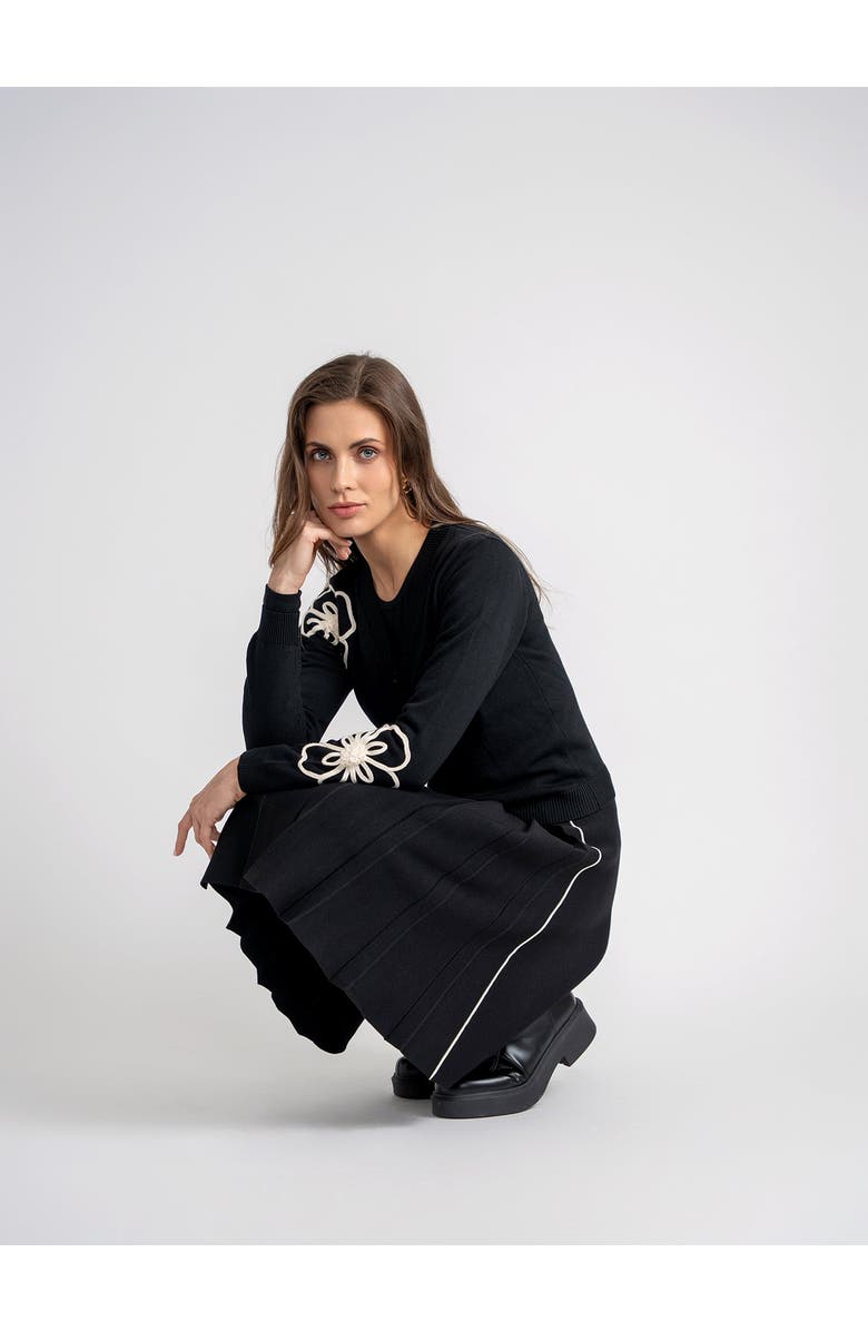 Imagine Contrast Embroidered Sleeve Detail Button Front Cardigan, Alternate, color, Black