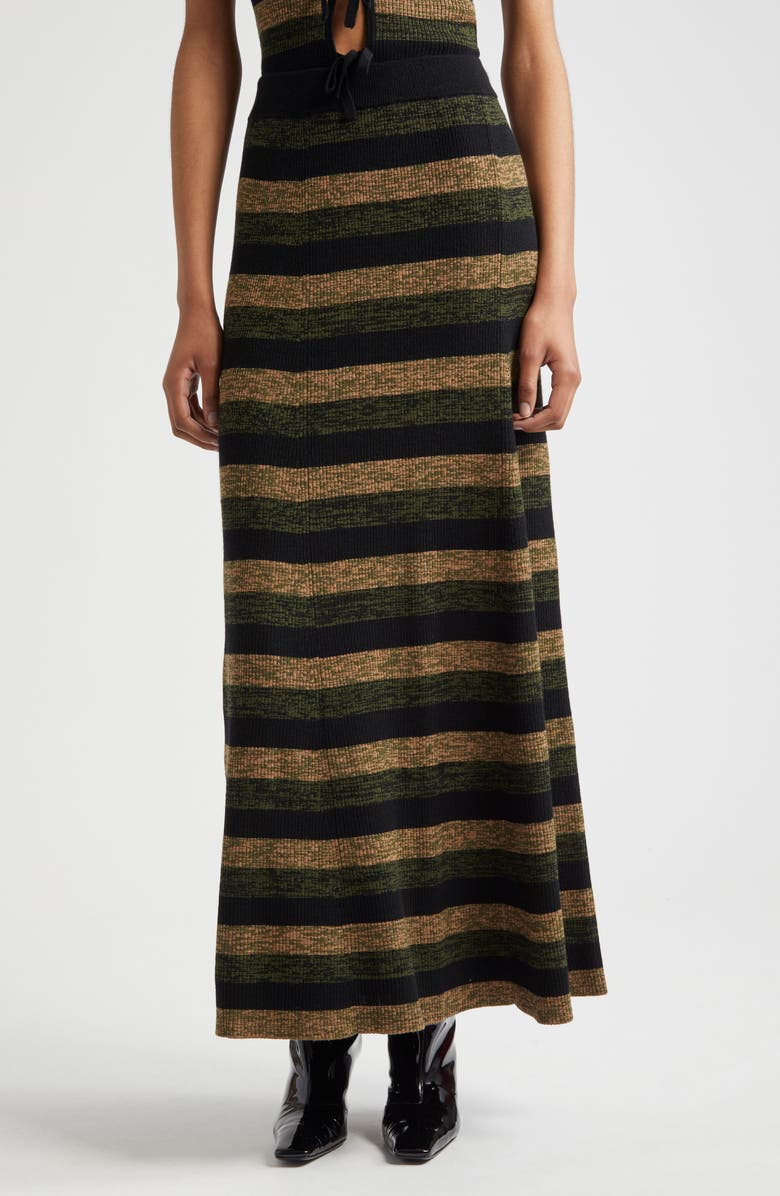 Ganni Stripe Merino Wool Maxi Skirt, Main, color, 