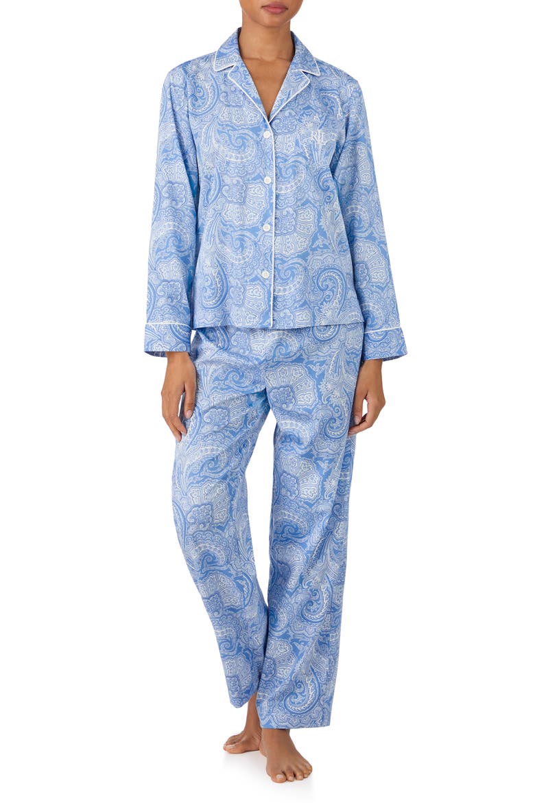 Paisley Cotton Blend Pajamas (Nordstrom Exclusive), Main, color, BLUE PAISLEY