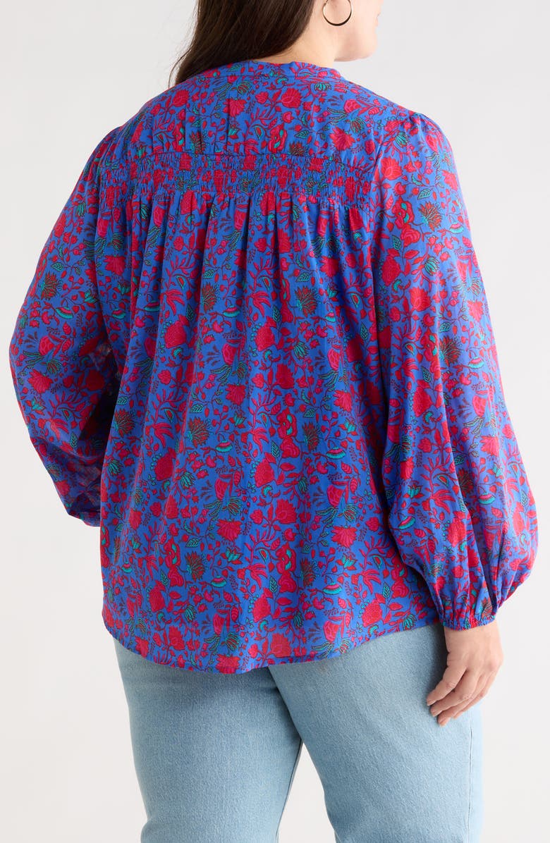 SUGARLIPS Tanya Floral Smocked Top, Alternate, color, Blue-Fuchsia