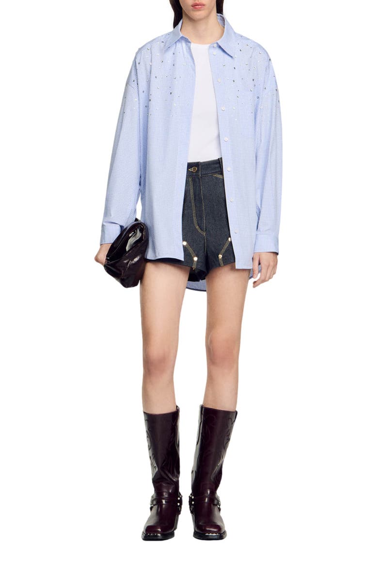 SANDRO Studded check shirt, Alternate, color, 