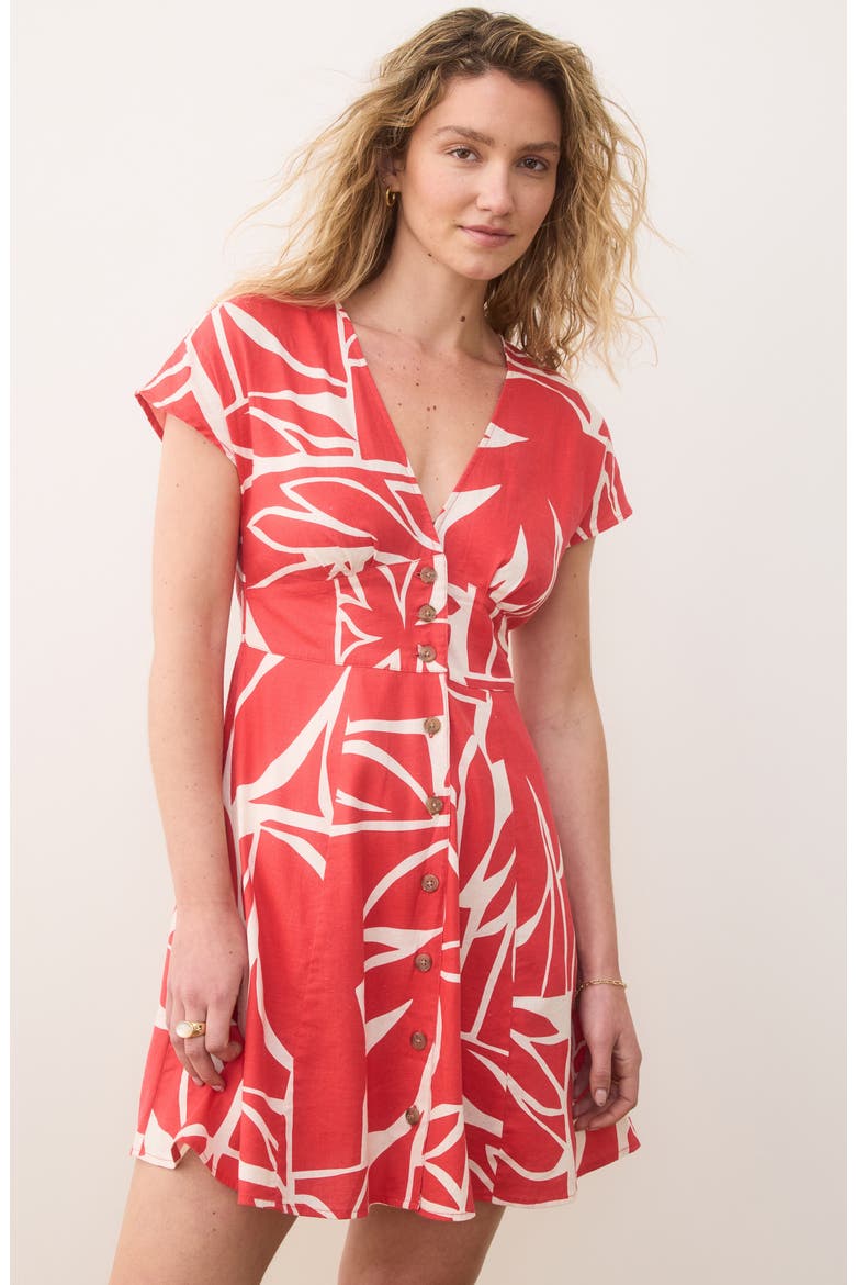 Camila Print Button Front Hemp Blend Minidress, Alternate, color, SUNSET MOSAIC