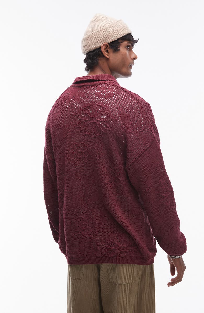 Topman Oversize Floral Jacquard Cotton Pointelle Cardigan, Alternate, color, 