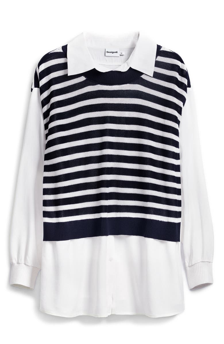 Desigual Layered Mixed Media Long Sleeve Shirt, Alternate, color, 