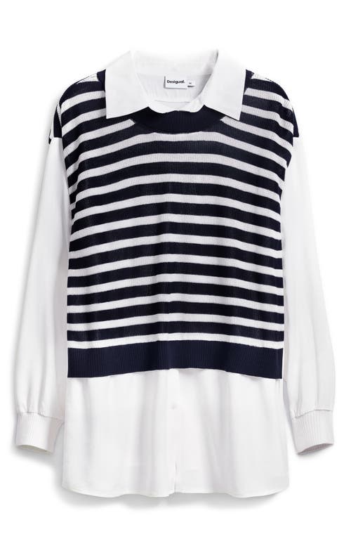 Desigual Layered Mixed Media Long Sleeve Shirt In White