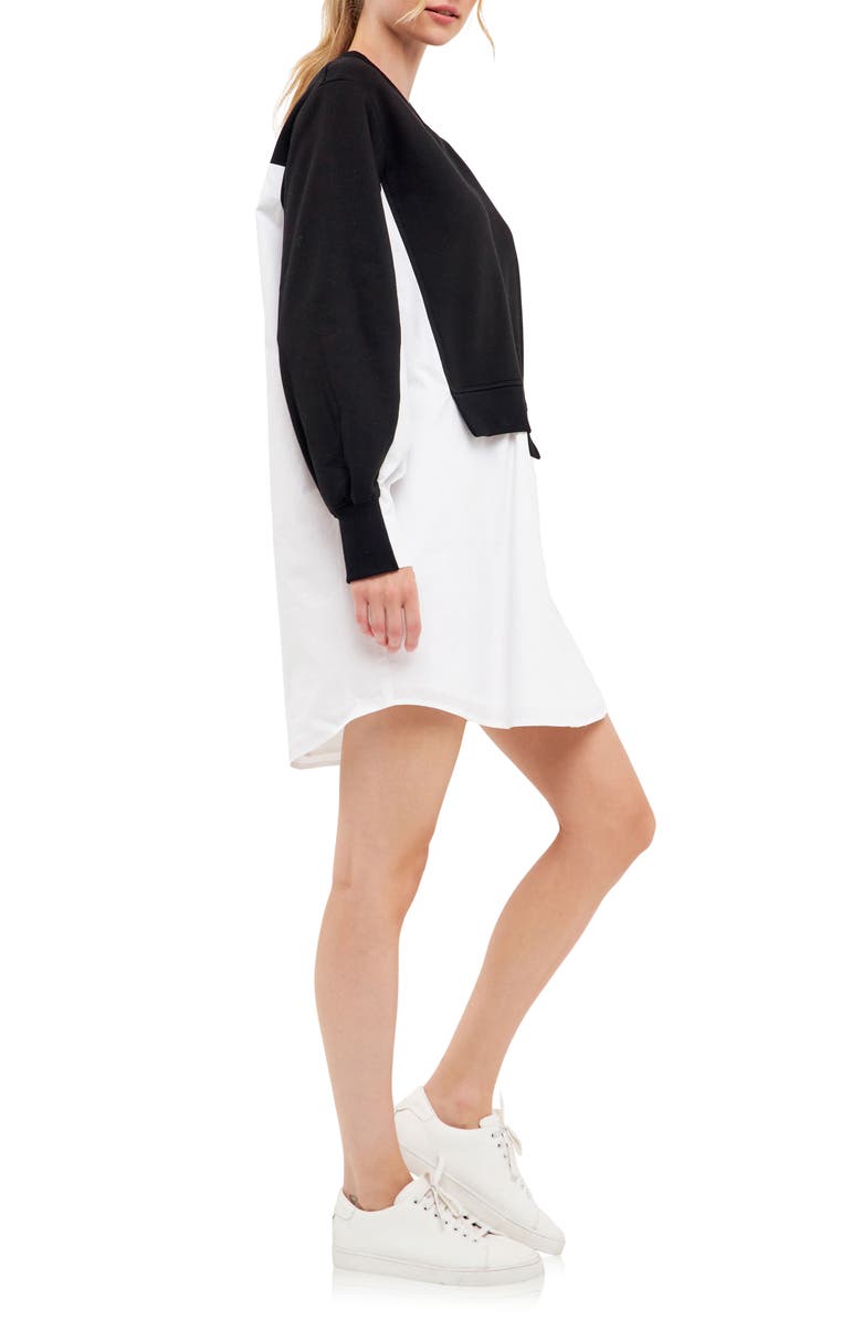 English Factory V-Neck Layered Sweatshirt Dress, Alternate, color, 