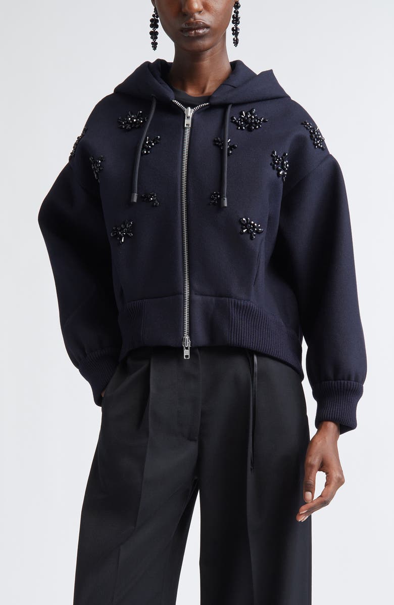 Simone Rocha Crystal Embellished Hooded Jacket, Main, color, Navy/ Jet