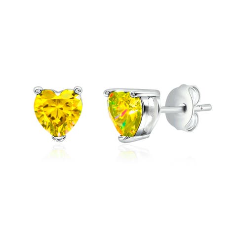 Sterling Silver Yellow Heart Studs