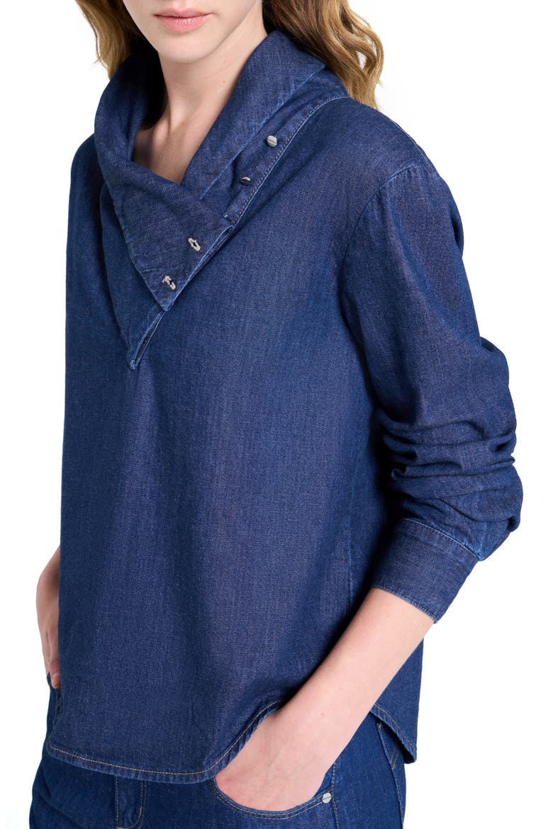 My Maria Foldover Collar Denim Top, Alternate, color, DARK STONE