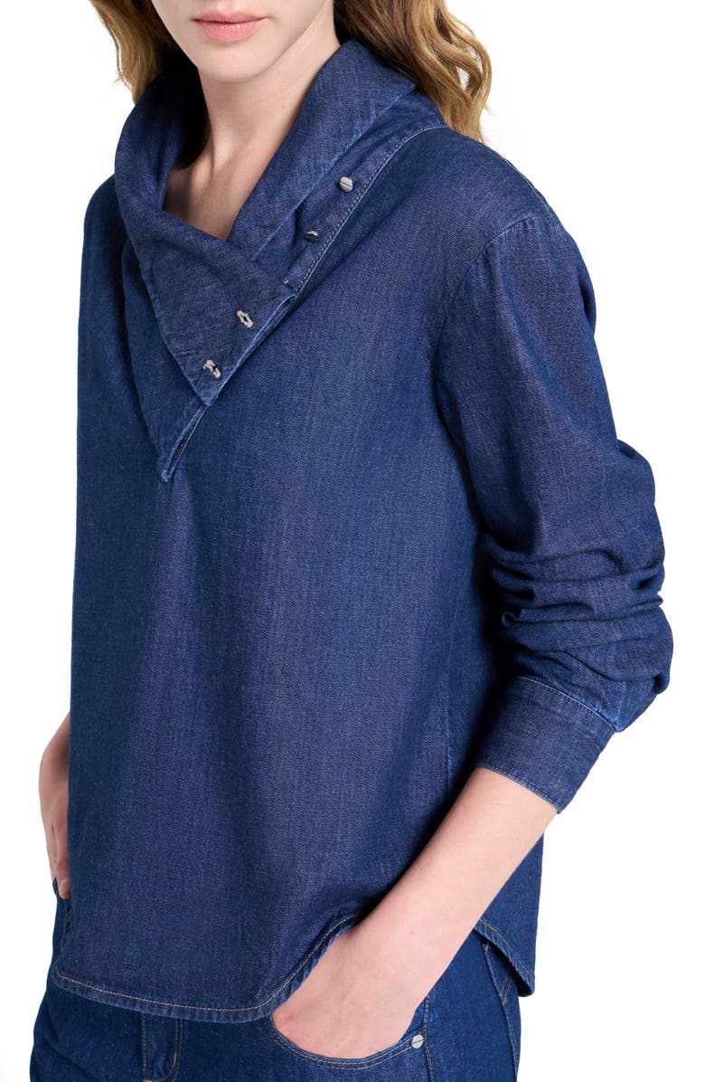 TWP My Maria Foldover Collar Denim Top, Alternate, color, Dark Stone