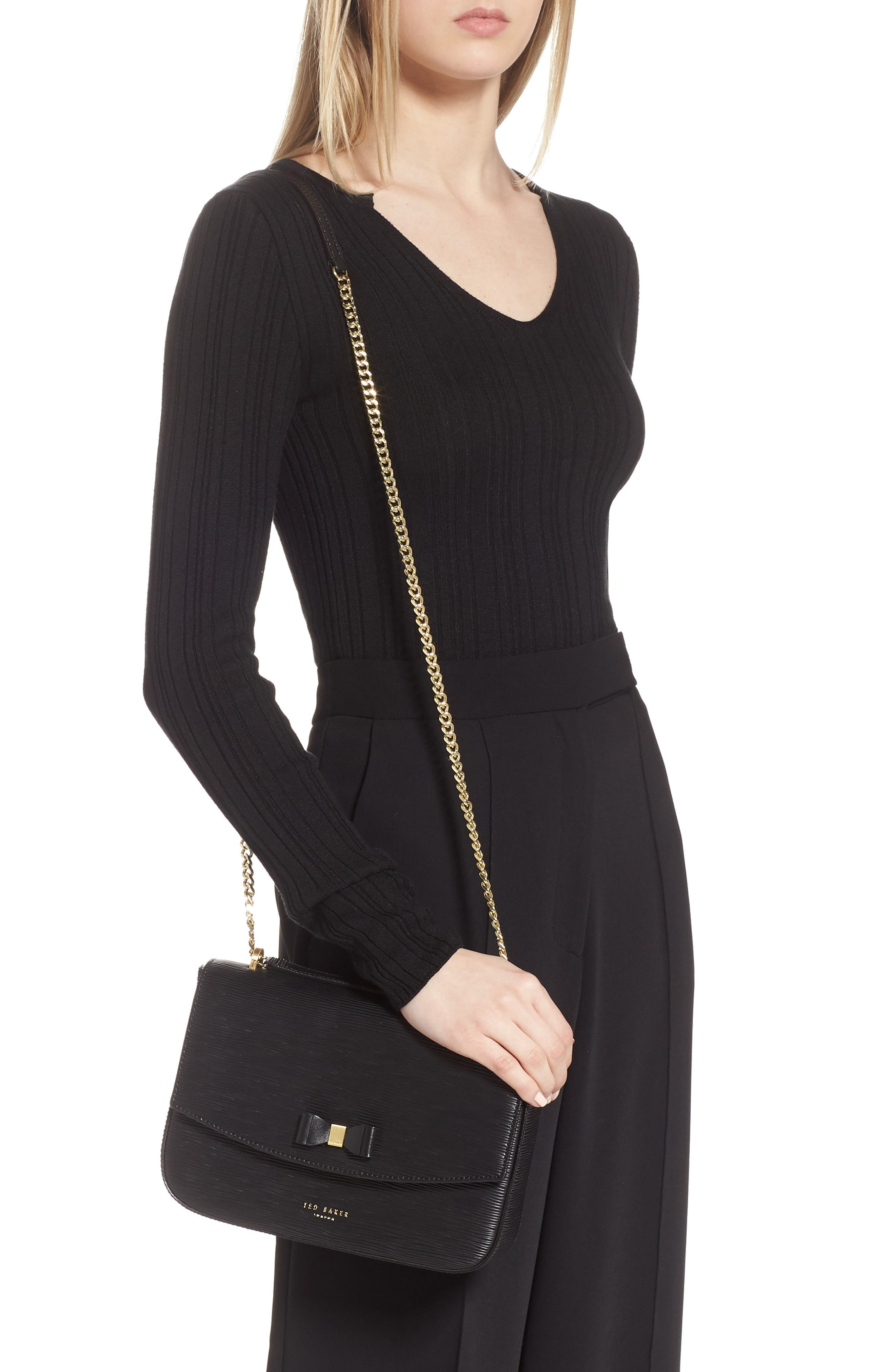 Ted Baker London Danieel Bow Leather Crossbody Bag, Alternate, color, 