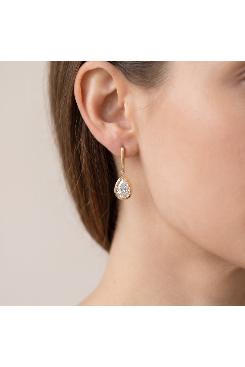 2Ct TW Bezel Solitaire Pear Dangle Earrings Gold Lab Grown 3/4" Tall, Alternate, color, 10k White Gold