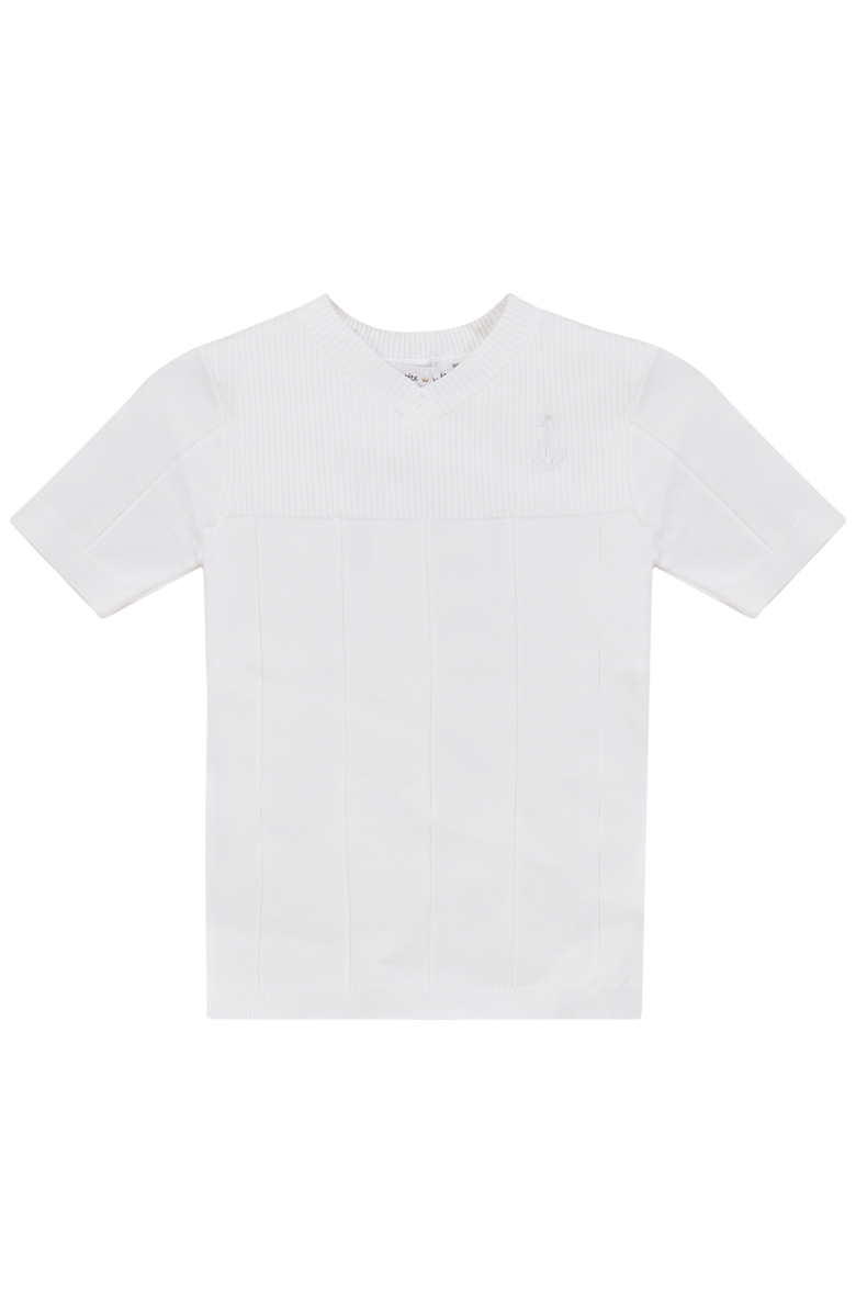 Charlotte & George Anchor Embroidered V-Neck T Shirt, Main, color, White