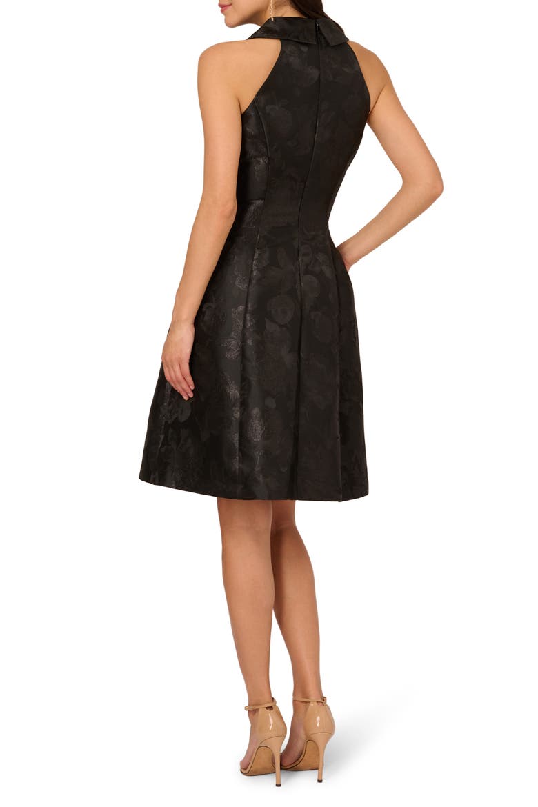 Metallic Floral Jacquard Sleeveless Fit & Flare Cocktail Dress, Alternate, color, BLACK