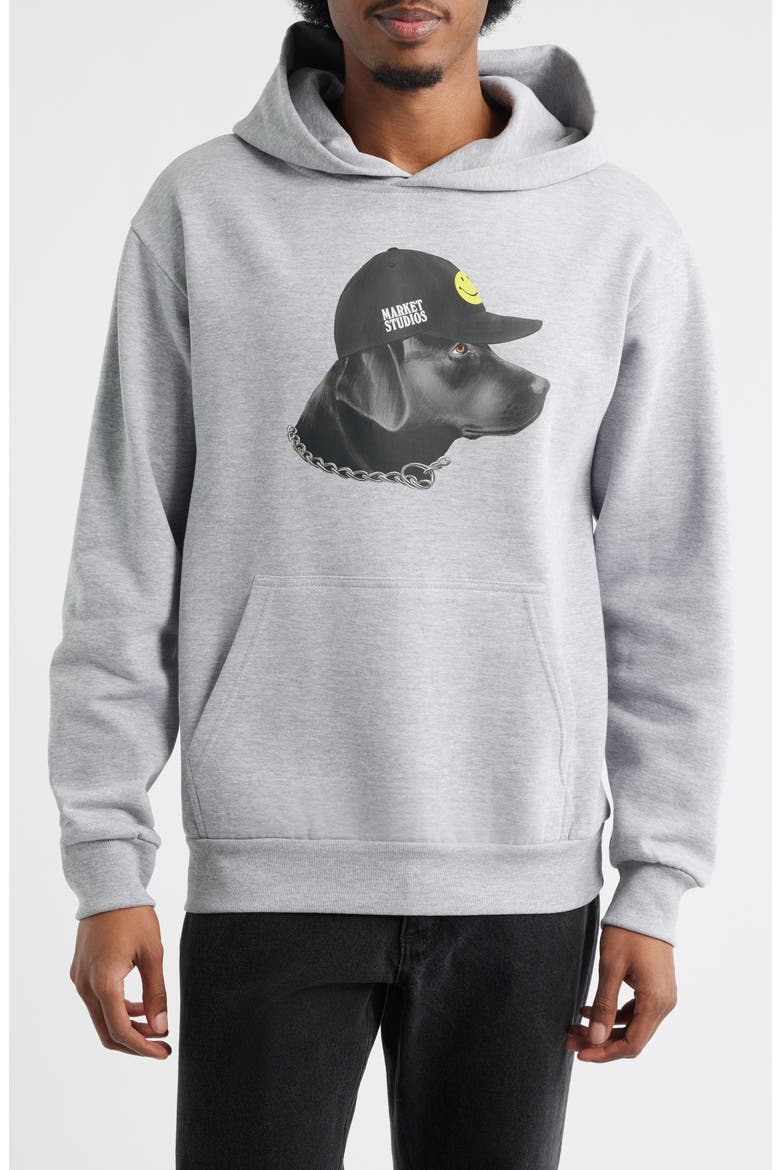 SMILEY® Dog Got Style Cotton Blend Graphic Hoodie, Main, color, ASH GREY
