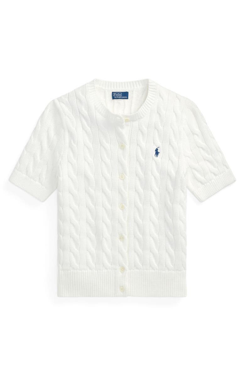 Polo Ralph Lauren Cable Knit Short Sleeve Cotton Cardigan, Alternate, color,