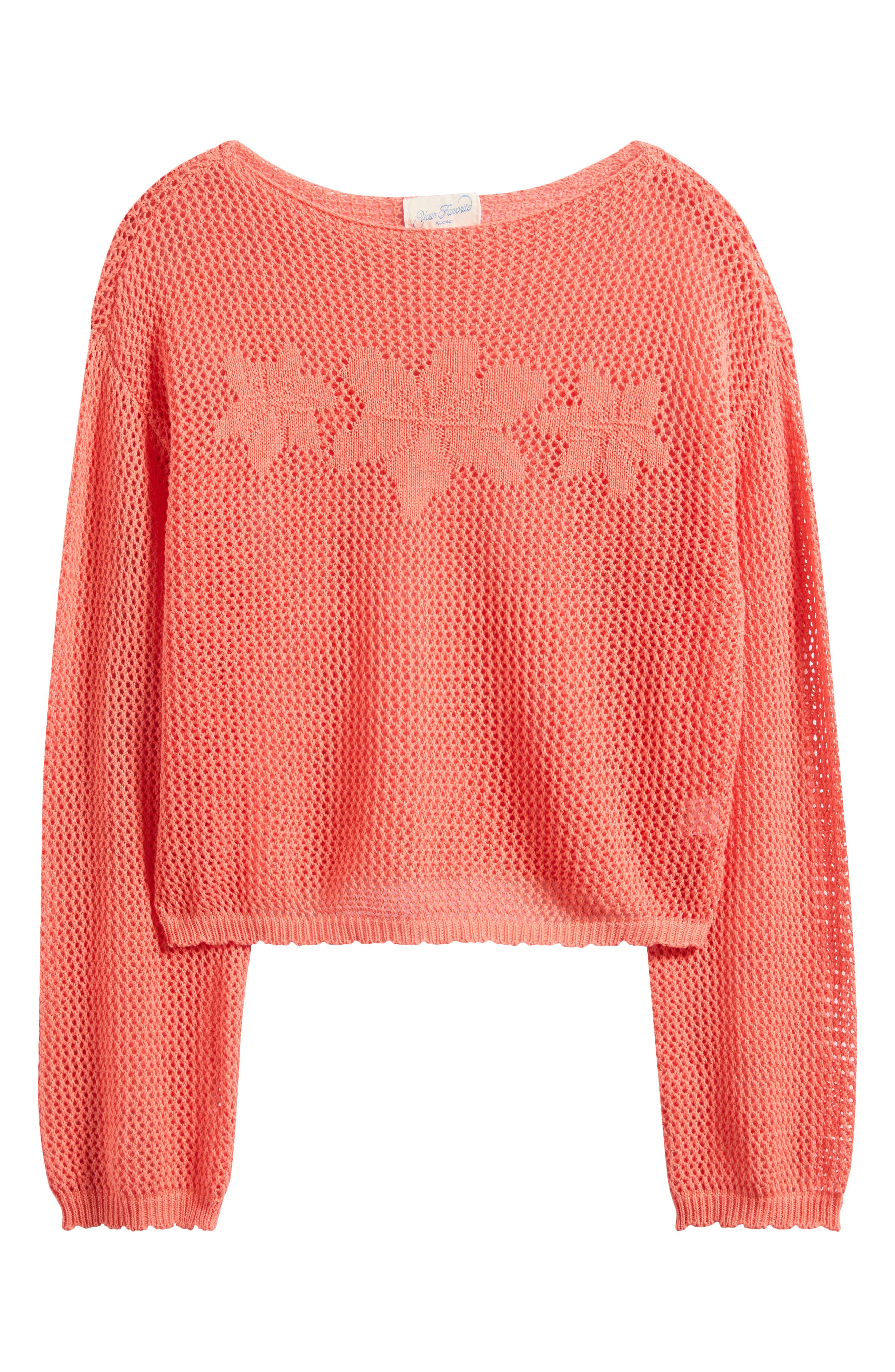 Pacsun Juli Floral Boat Neck Openwork Top In Pink