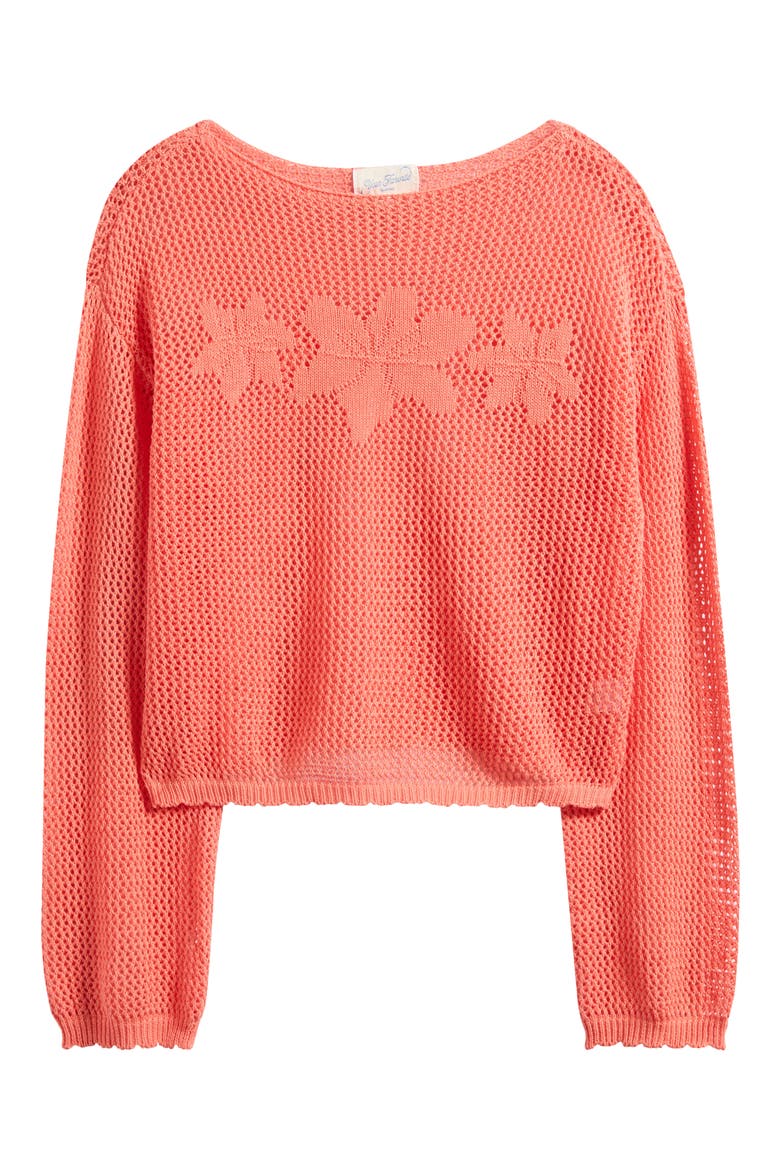 Juli Floral Boat Neck Openwork Top, Main, color, CORAL