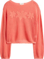 PacSun Juli Floral Boat Neck Openwork Top