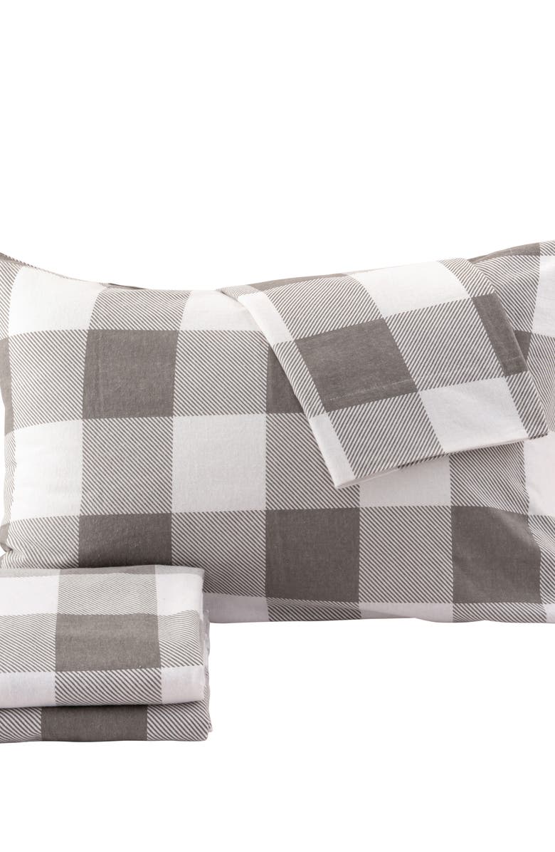 Woven & Weft Turkish Cotton Flannel Plaid Sheet Set, Alternate, color, Buffalo Check - Grey