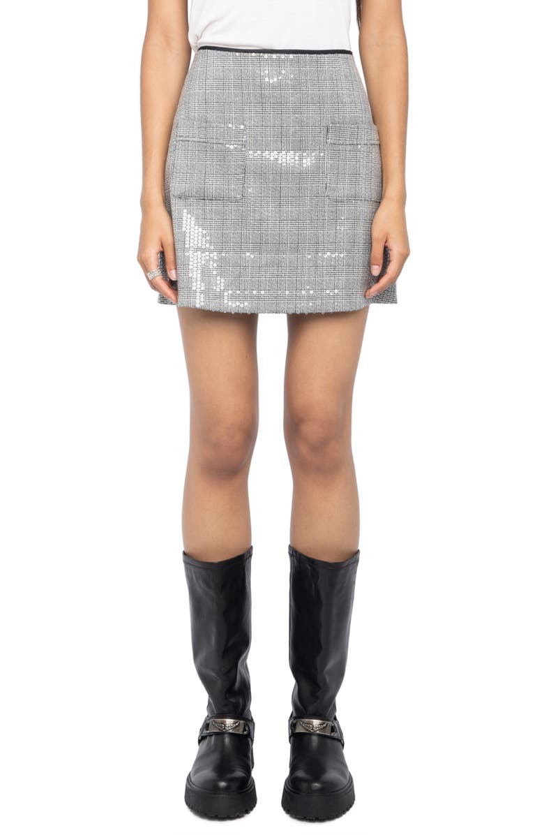 Zadig & Voltaire Jaime Sequin Plaid Miniskirt, Main, color, Black