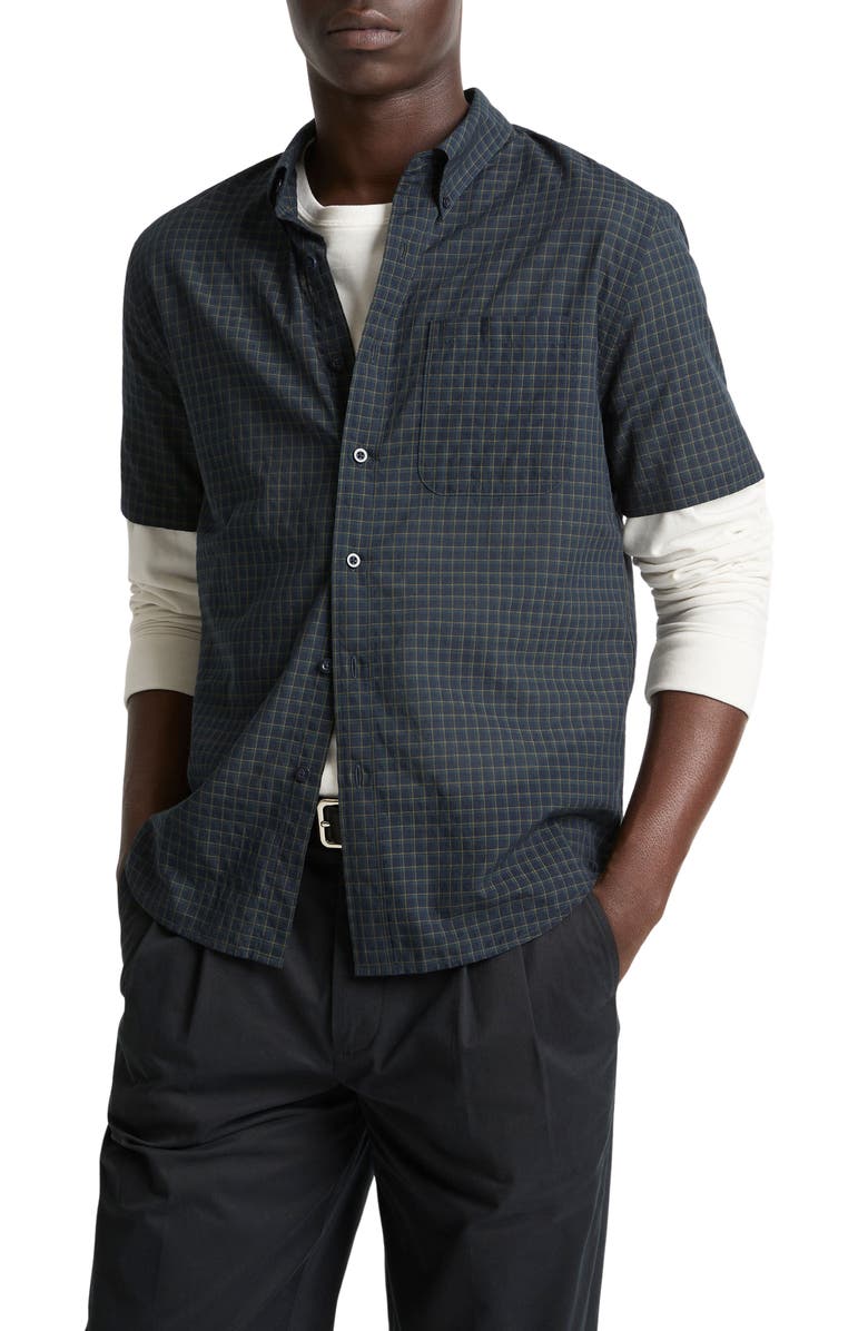 Vince Cortland Plaid Short Sleeve Button-Down Shirt, Main, color, Coastal Combo