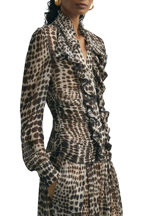Laverna Ruched Animal Pattern Top