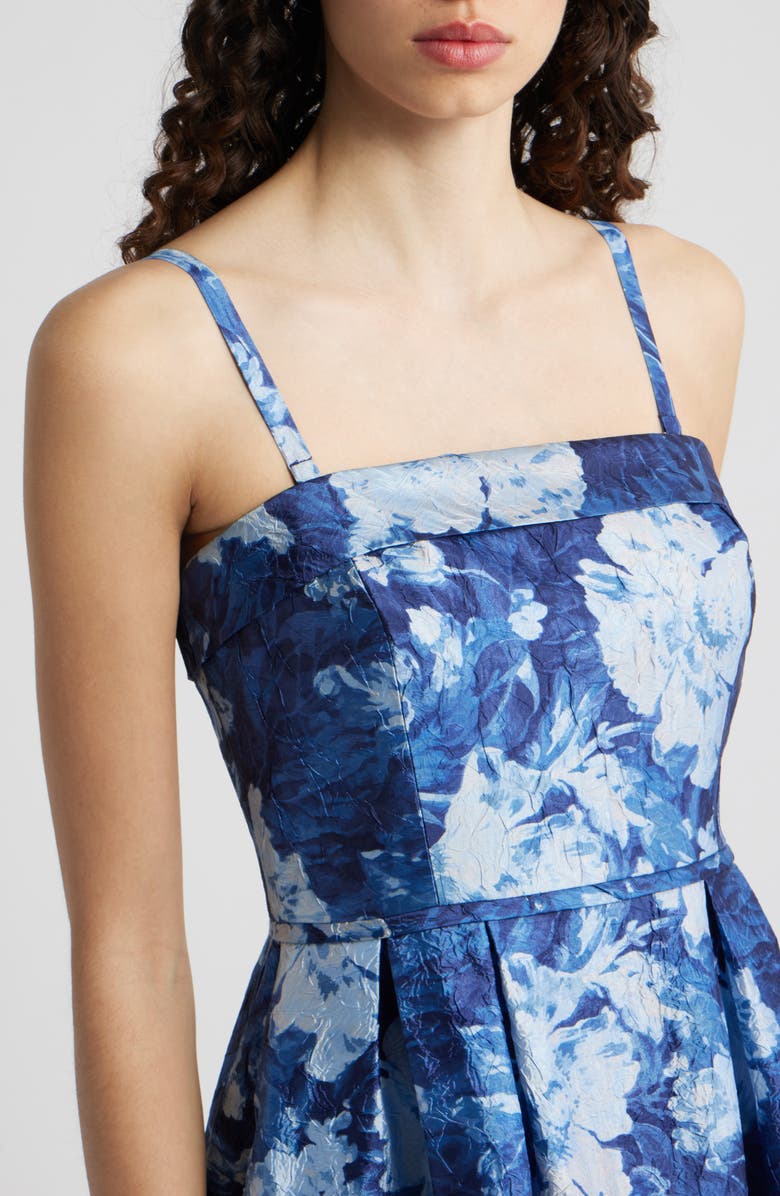 Tahari ASL Crinkled Floral Gown, Alternate, color, Navy