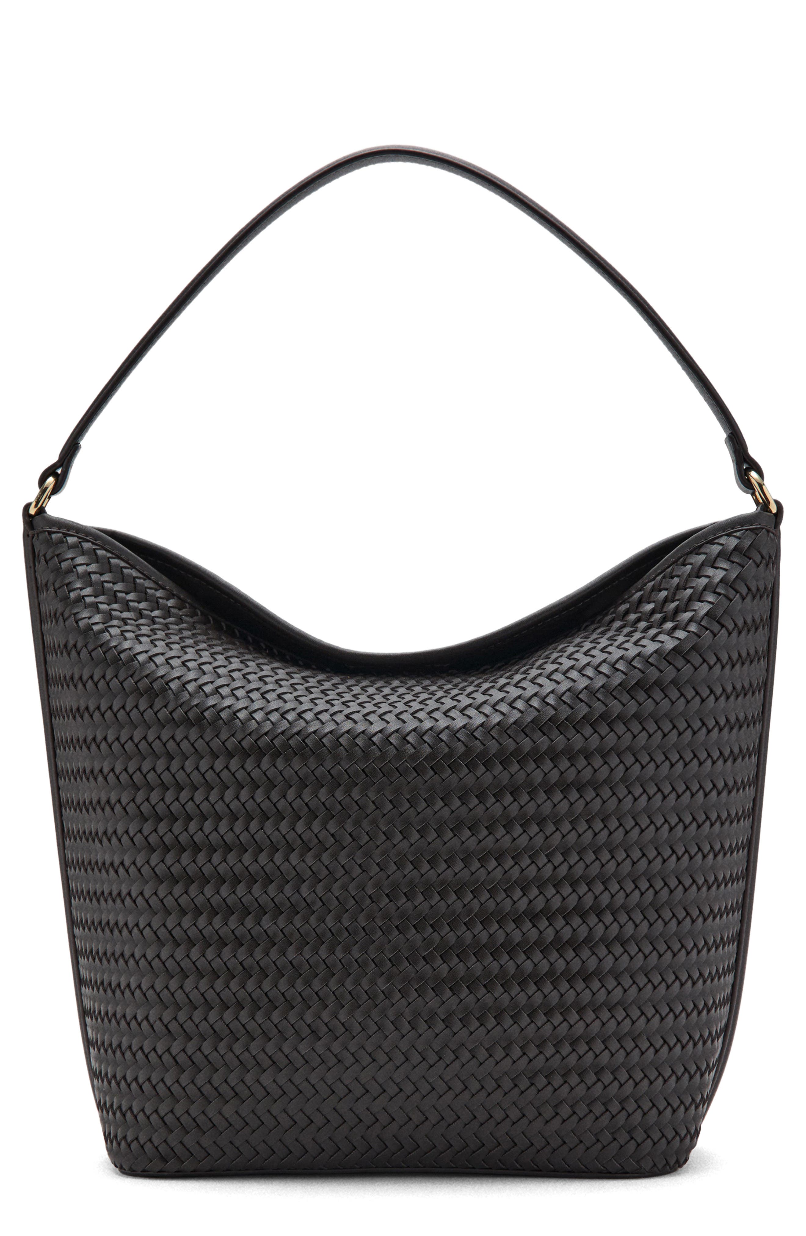 MANGO Braided Bucket Shoulder Bag, Main, color, Chocolate