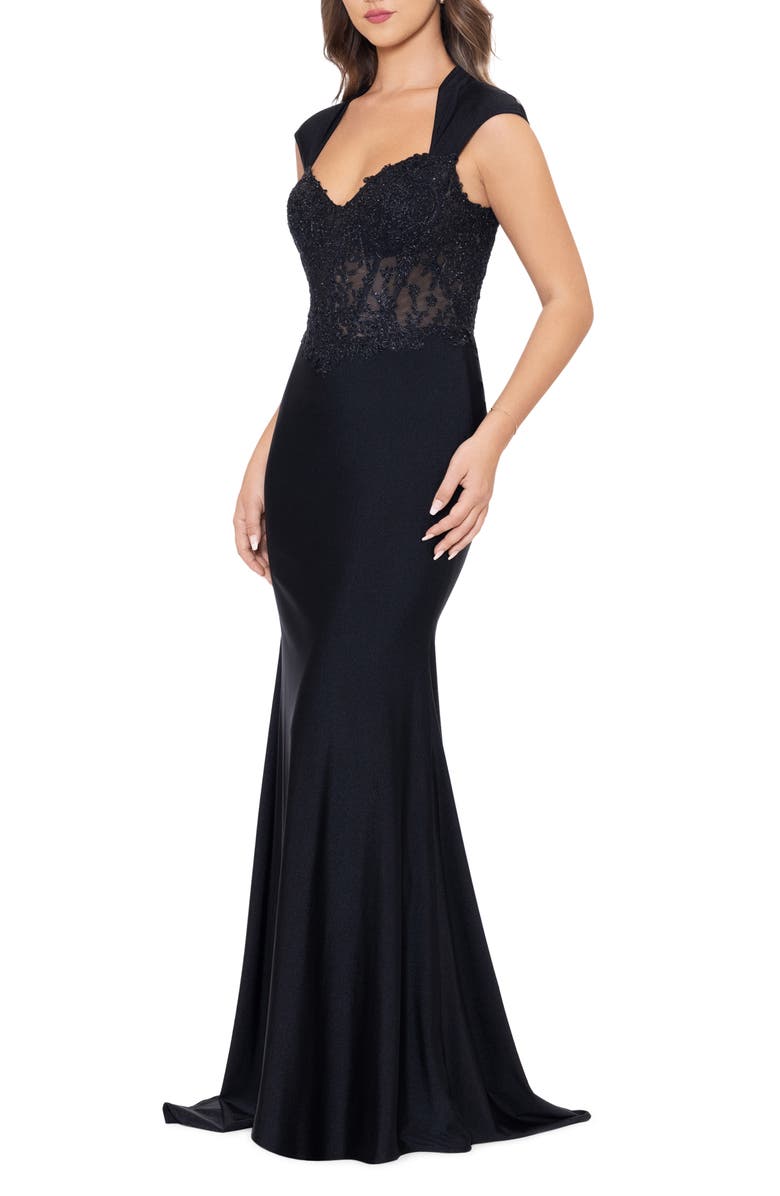 Betsy & Adam Beaded Bodice Open Back Sheath Gown, Alternate, color,