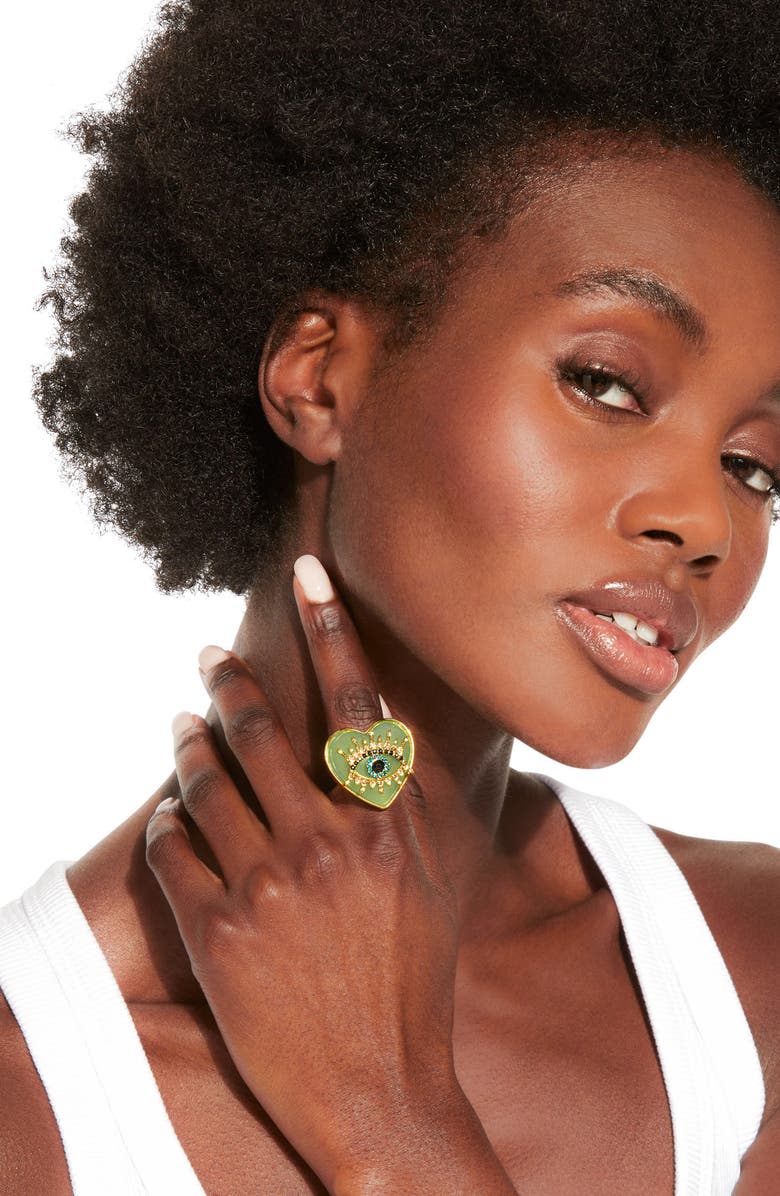 Kurt Geiger London Evil Eye Quartz Heart Cocktail Ring, Alternate, color,