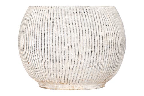 Storied Home Distressed Cream Terracotta Planter With Fluted Texture In White