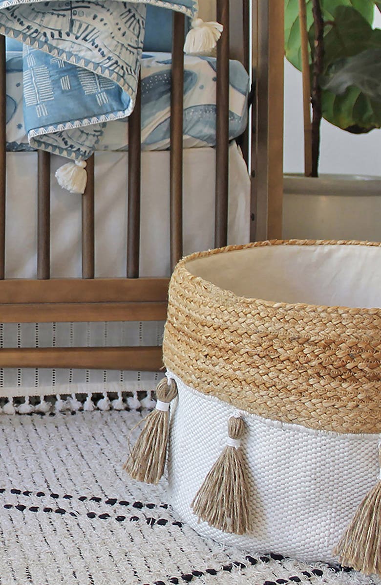 CRANE BABY Round Nursery Storage Bin, Alternate, color, White/ Brown