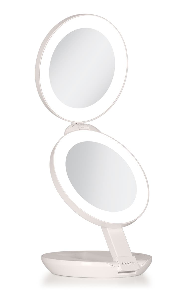 Lighted Travel Mirror with Magnification & Folding-to-Compact, Main, color, Taupe