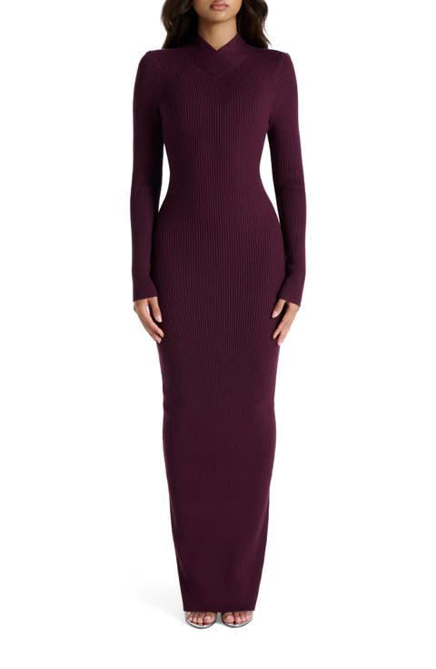 Rib Long Sleeve Body-Con Sweater Dress
