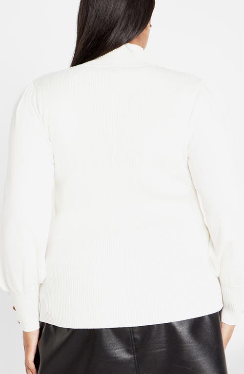 City Chic Sofia Mock Neck Rib Sweater In White