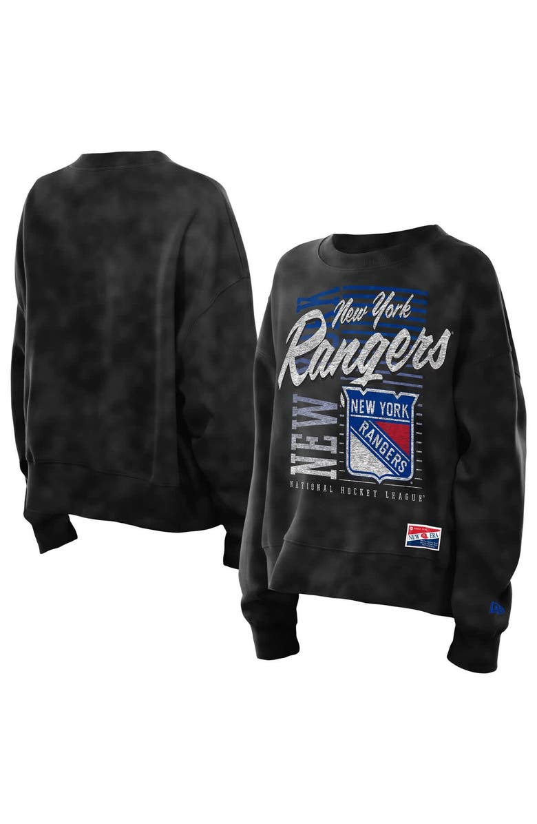 New Era Women's New Era Black New York Rangers Oversized Throwback Mineral Wash Sweatshirt, Main, color, 