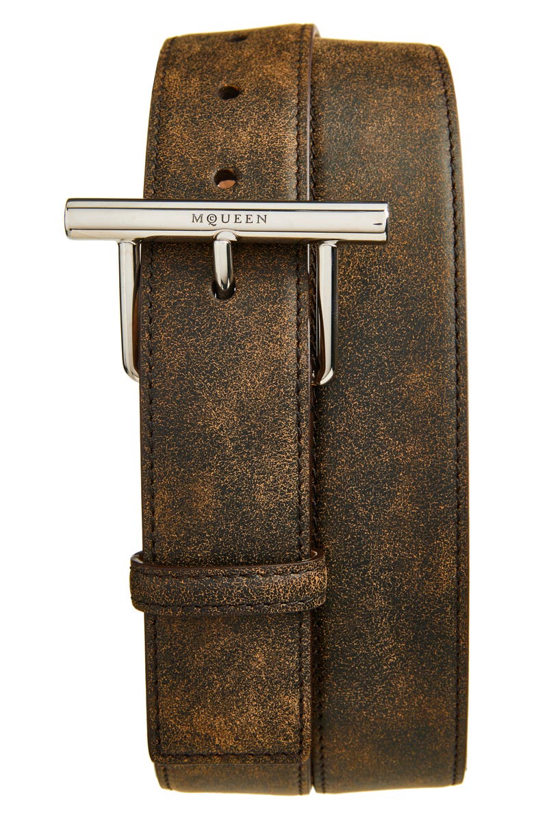 McQueen T-Bar Leather Belt, Main, color, 