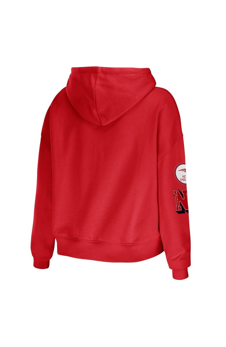 WEAR by Erin Andrews Women's WEAR by Erin Andrews Red New England Patriots Plus Size Modest Cropped Pullover Hoodie, Alternate, color,