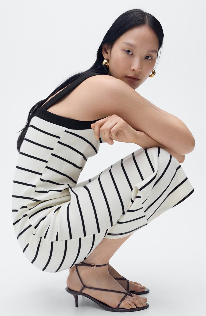 MANGO Stripe Sleeveless Midi Dress, Alternate, color, Black/ Cream