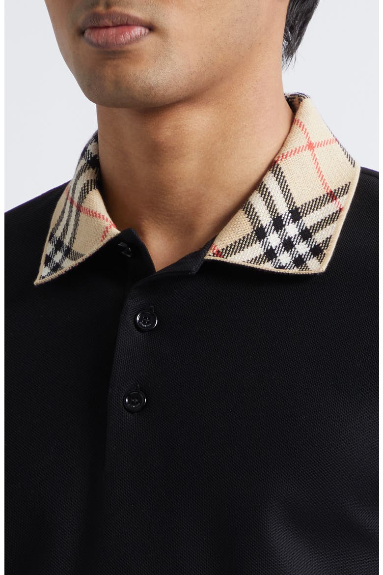 Evan Check Collar Cotton Piqué Polo, Alternate, color, BLACK