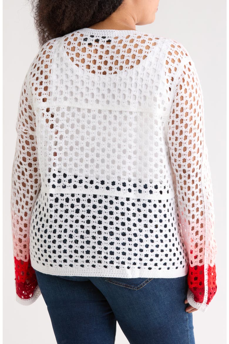 Crochet Granny Square Cardigan Sweater, Alternate, color, WHITE/ PINK