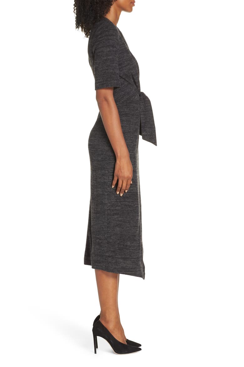 Tie Front Midi Dress, Alternate, color, CHARCOAL
