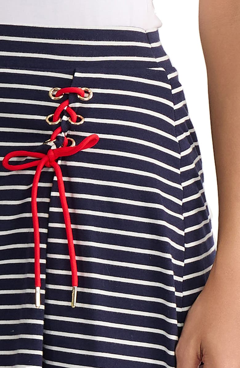 Jones New York Stripe Skort, Alternate, color, Pacific Navy/ Natural White