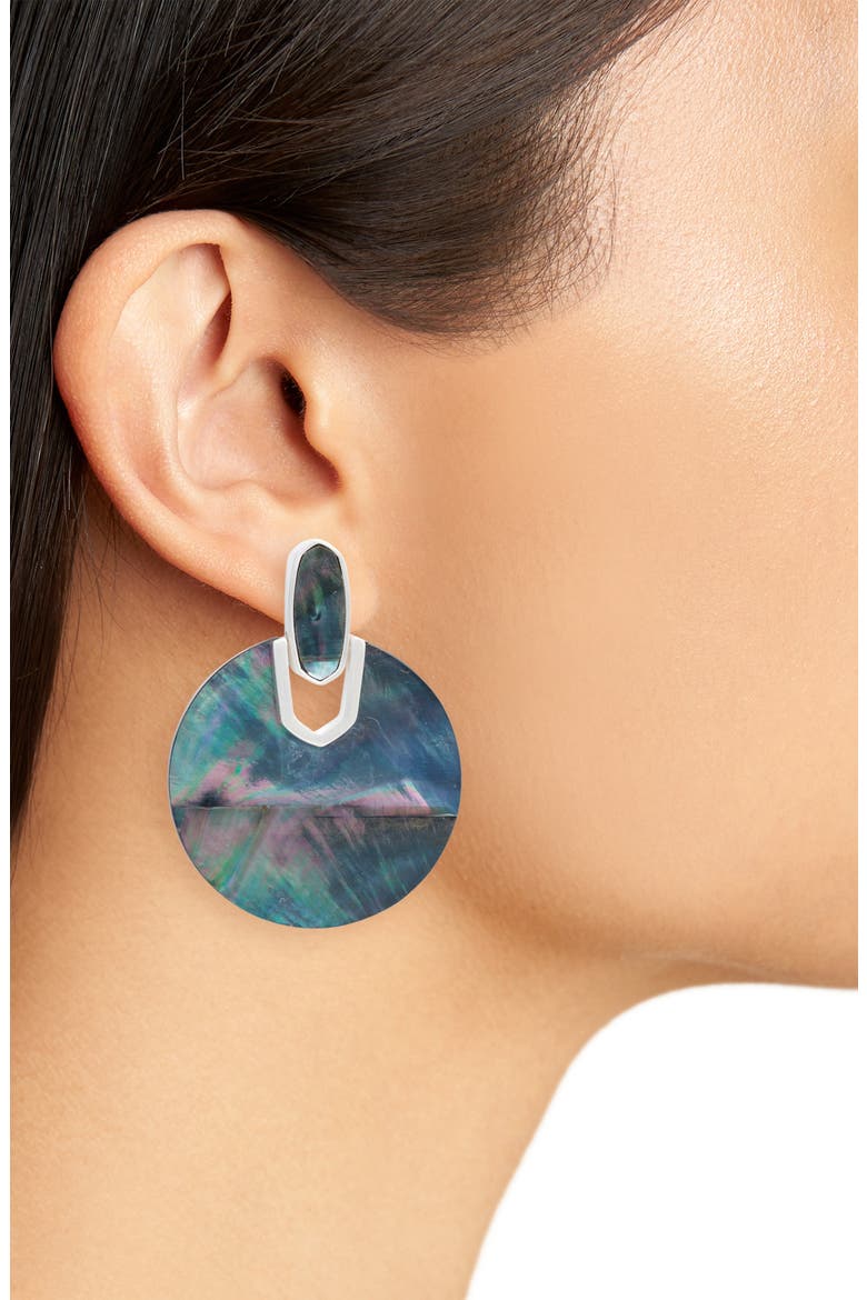 Didi Drop Earrings, Alternate, color, BRIGHT SILVER/ BLACK MOP