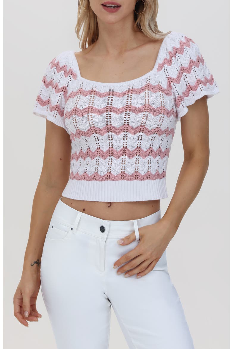 Kalli Chevron Stripe Knit Crop Top, Main, color, BLEACH WHITE MULTI