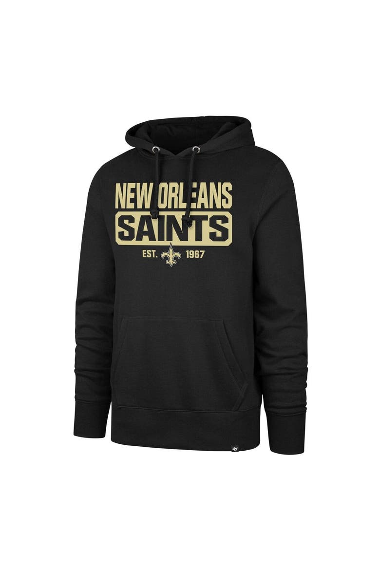 Men's '47 Black New Orleans Saints Box Out Headline Pullover Hoodie, Alternate, color, Black