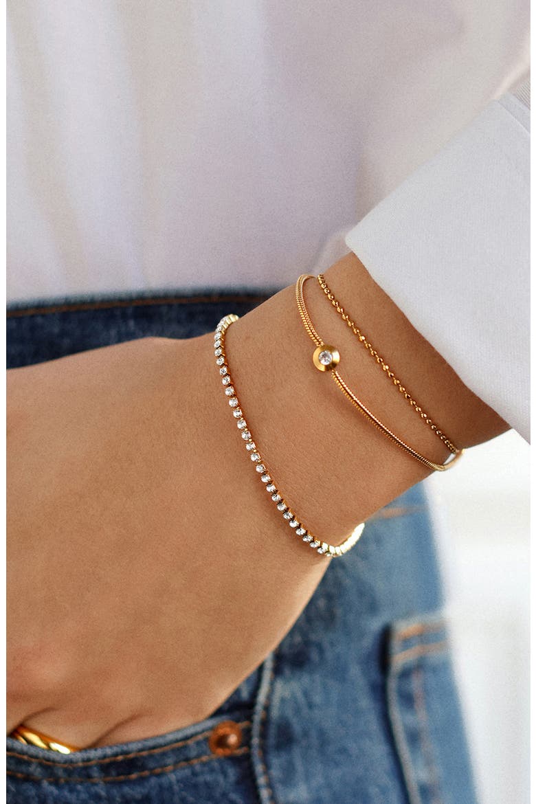Catherine Set of 3 Water Resistant Bracelets, Alternate, color, GOLDTONE PLATE/ CUBIC ZIRCONIA